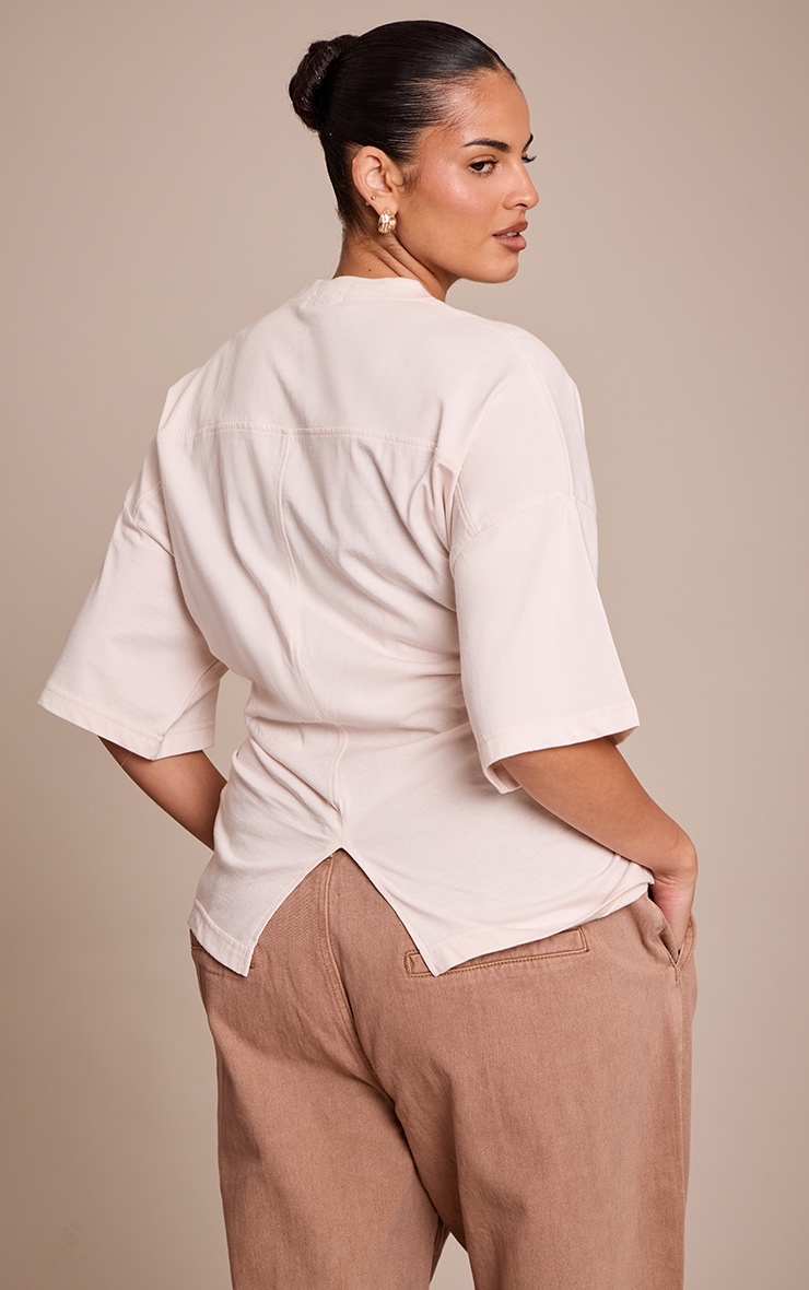 Plus Cream Ruched Side Detail T Shirt image 2