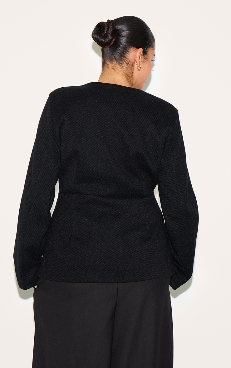 Blazer long noir boutonné et allongé sans col pour grandes tailles image 2
