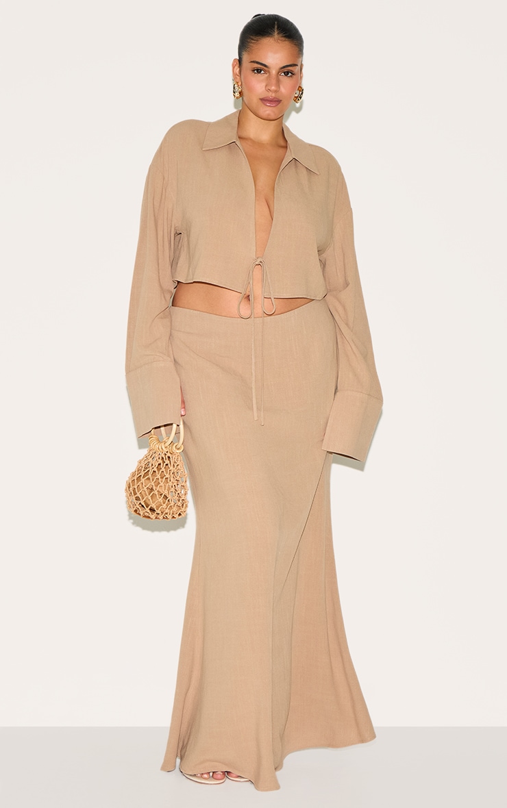 Plus Sand Linen-Blend Column Maxi Skirt image 1