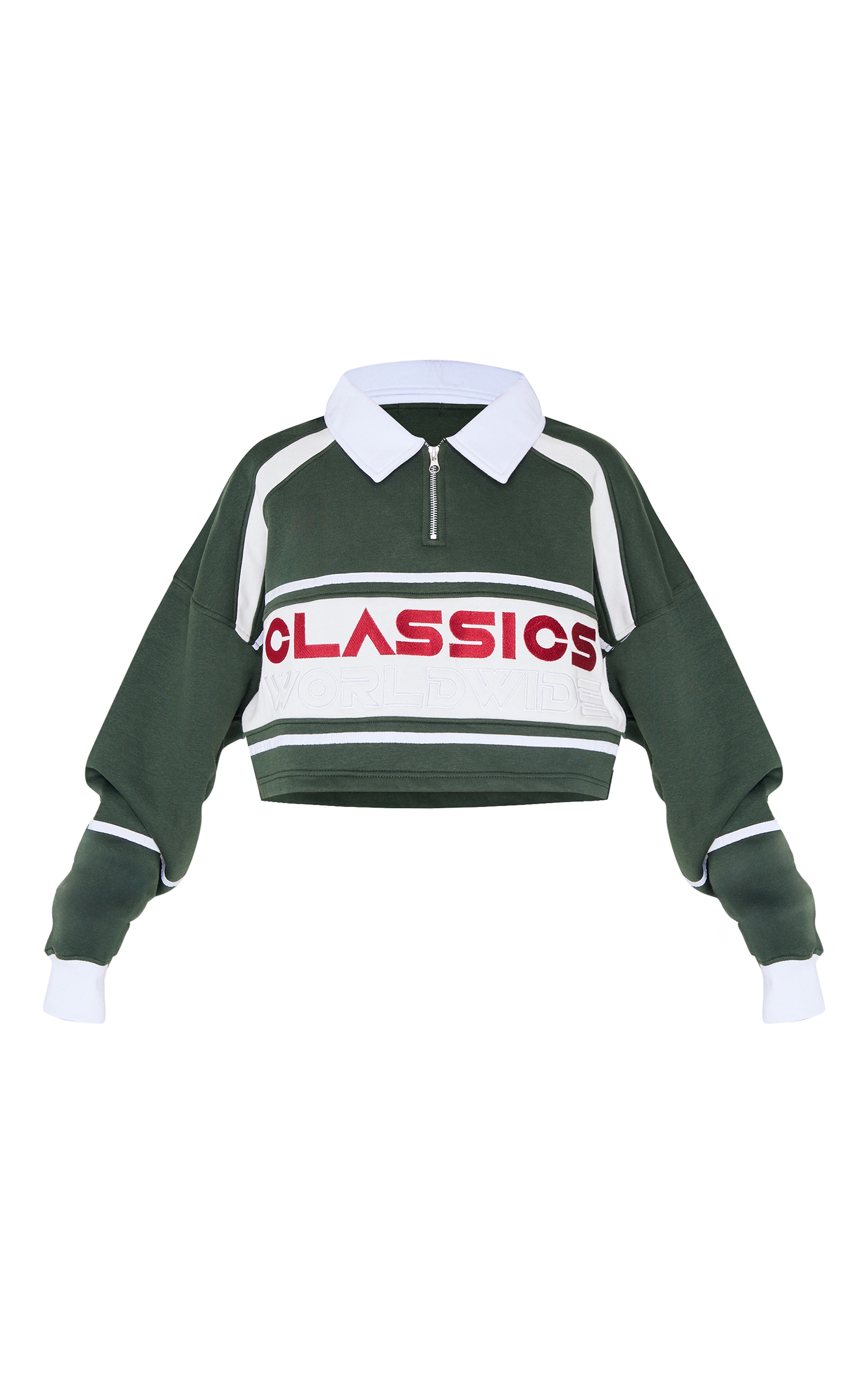 Forest Green Classics Embroidered Half Zip Cropped Sweatshirt image 5