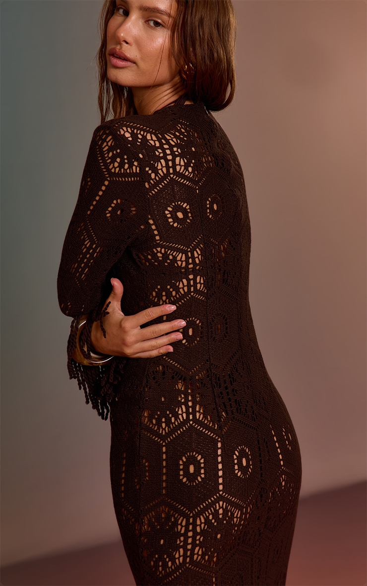 Espresso Crochet Tassel Hem Maxi Beach Dress image 2