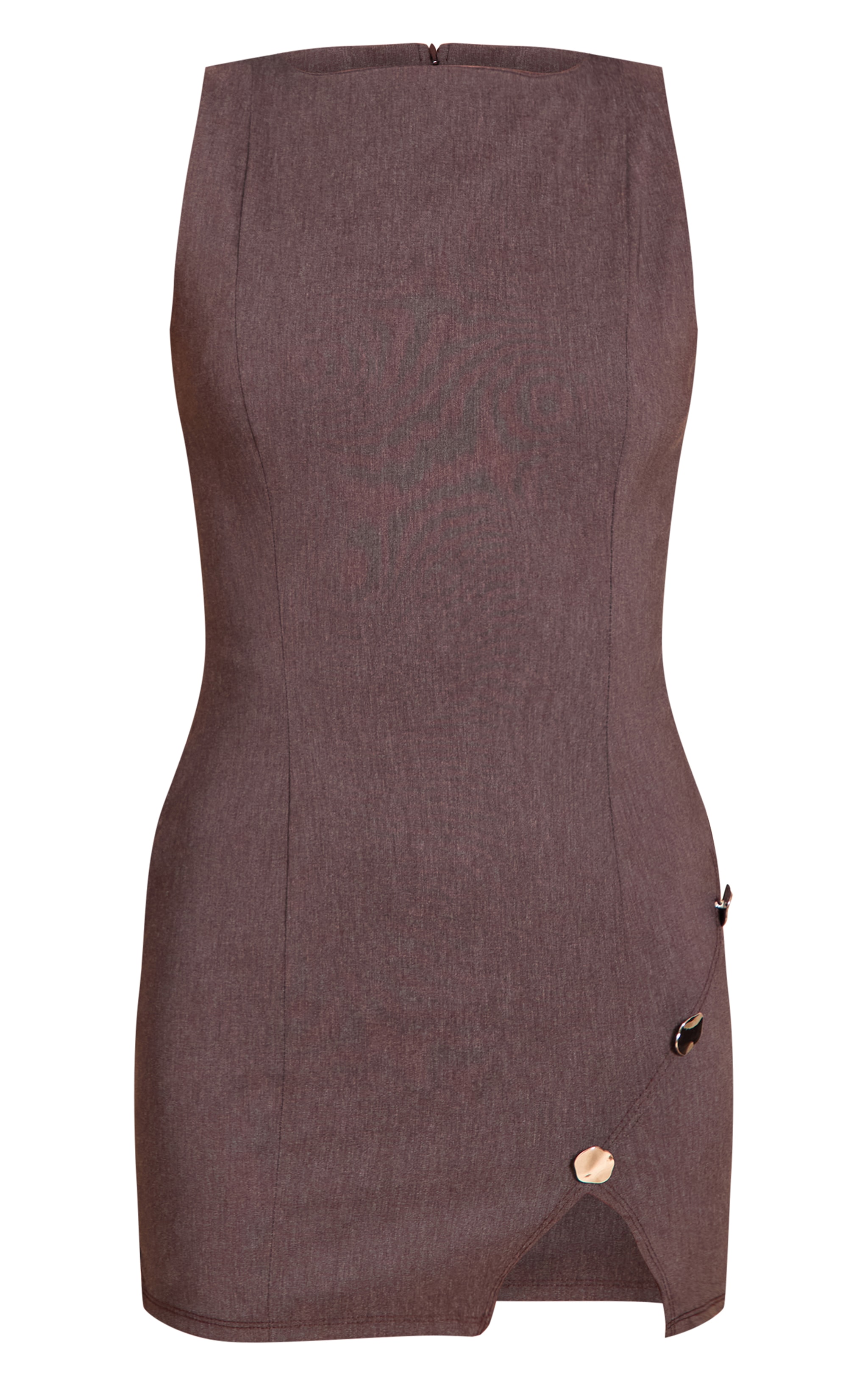 Robe moulante tissée stretch chocolat à empiècements image 5