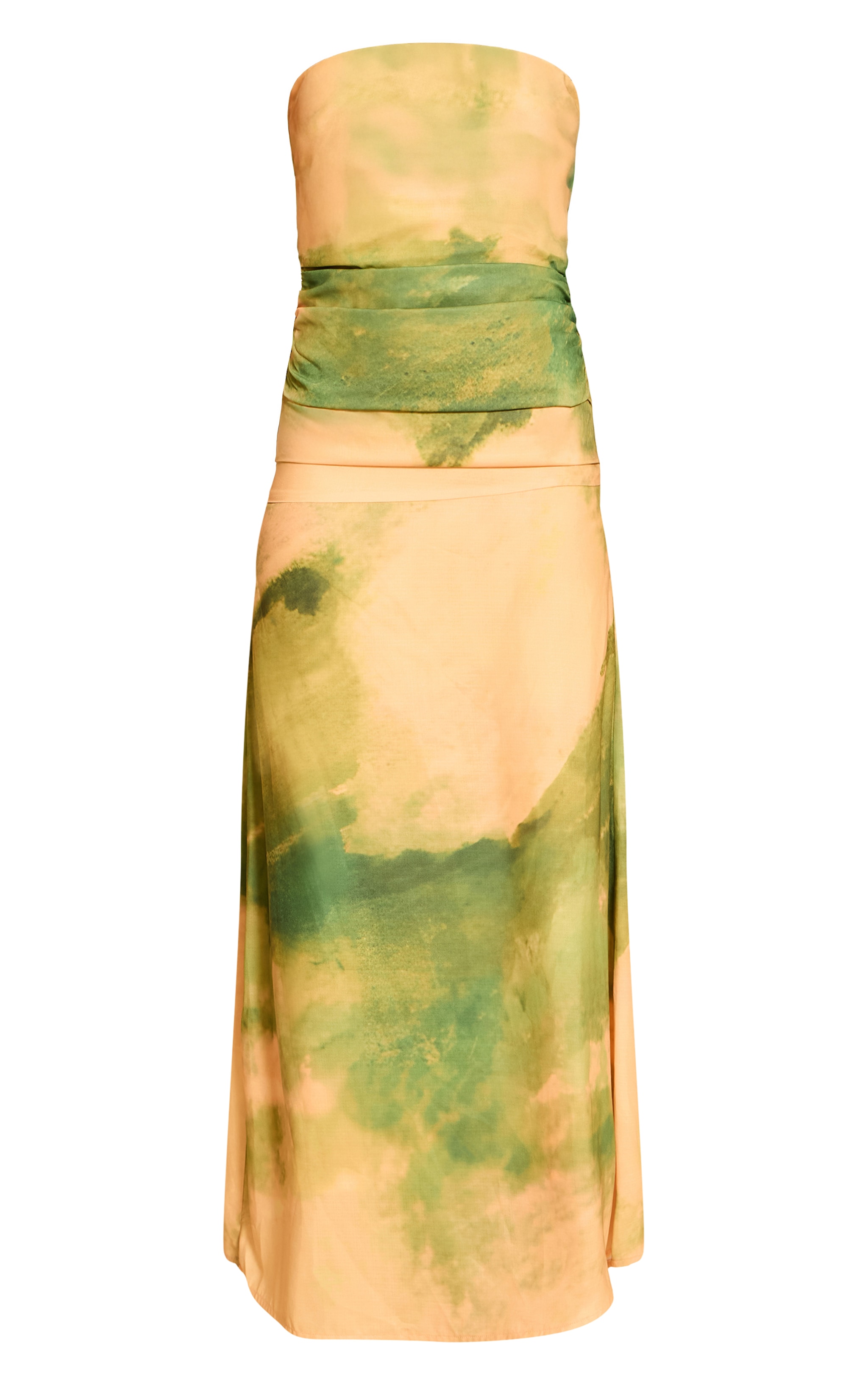 Green Abstract Printed Bandeau Ruched Detail Maxi Dress image 5