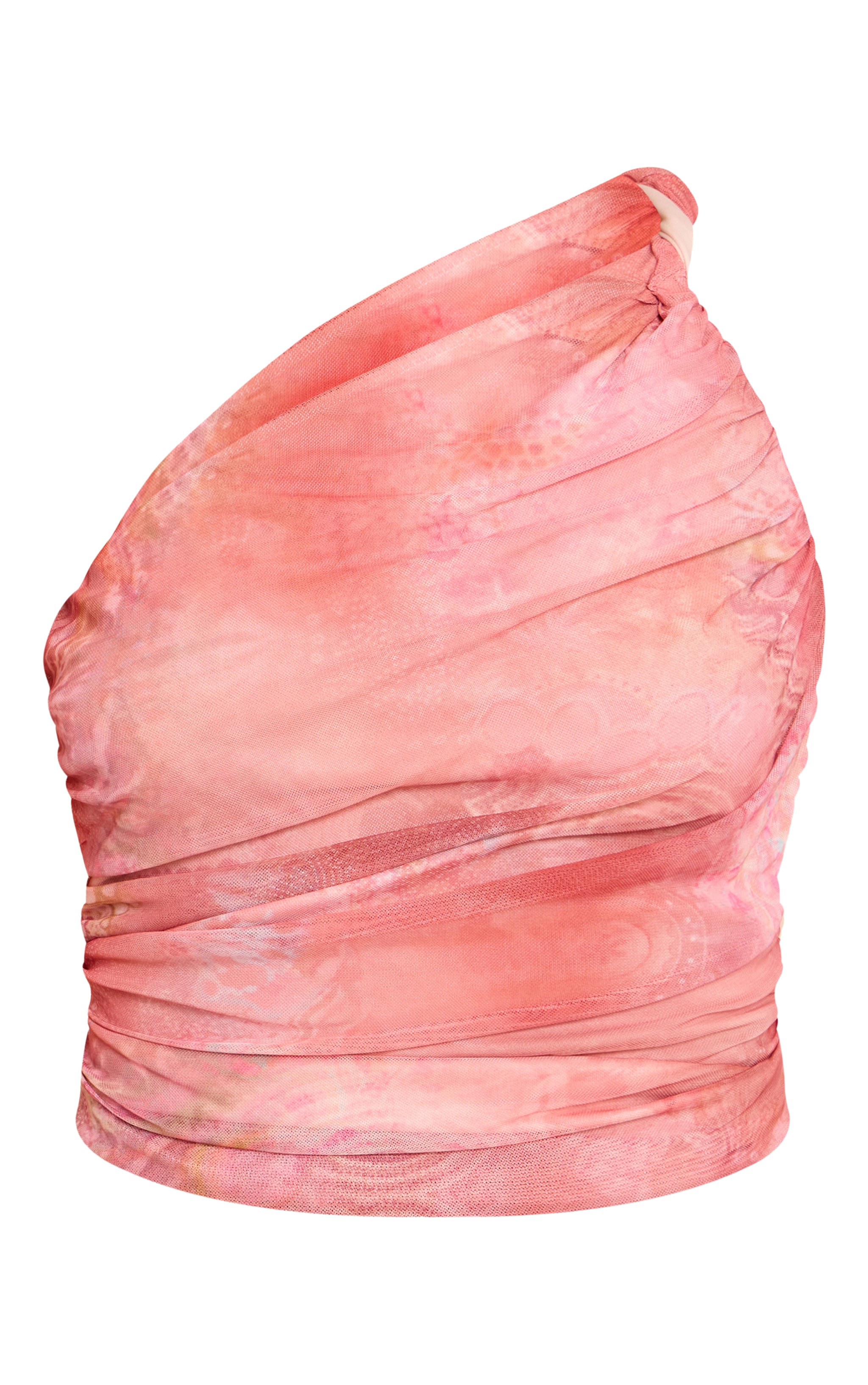 Pink Abstract Print Mesh Asymmetric Long Top image 5