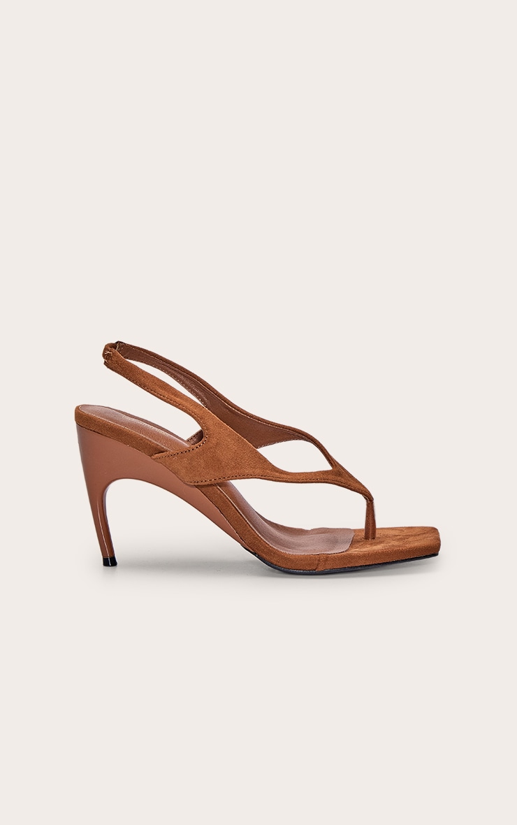 Tan Toe Thong Square Toe Heeled Sandal image 2