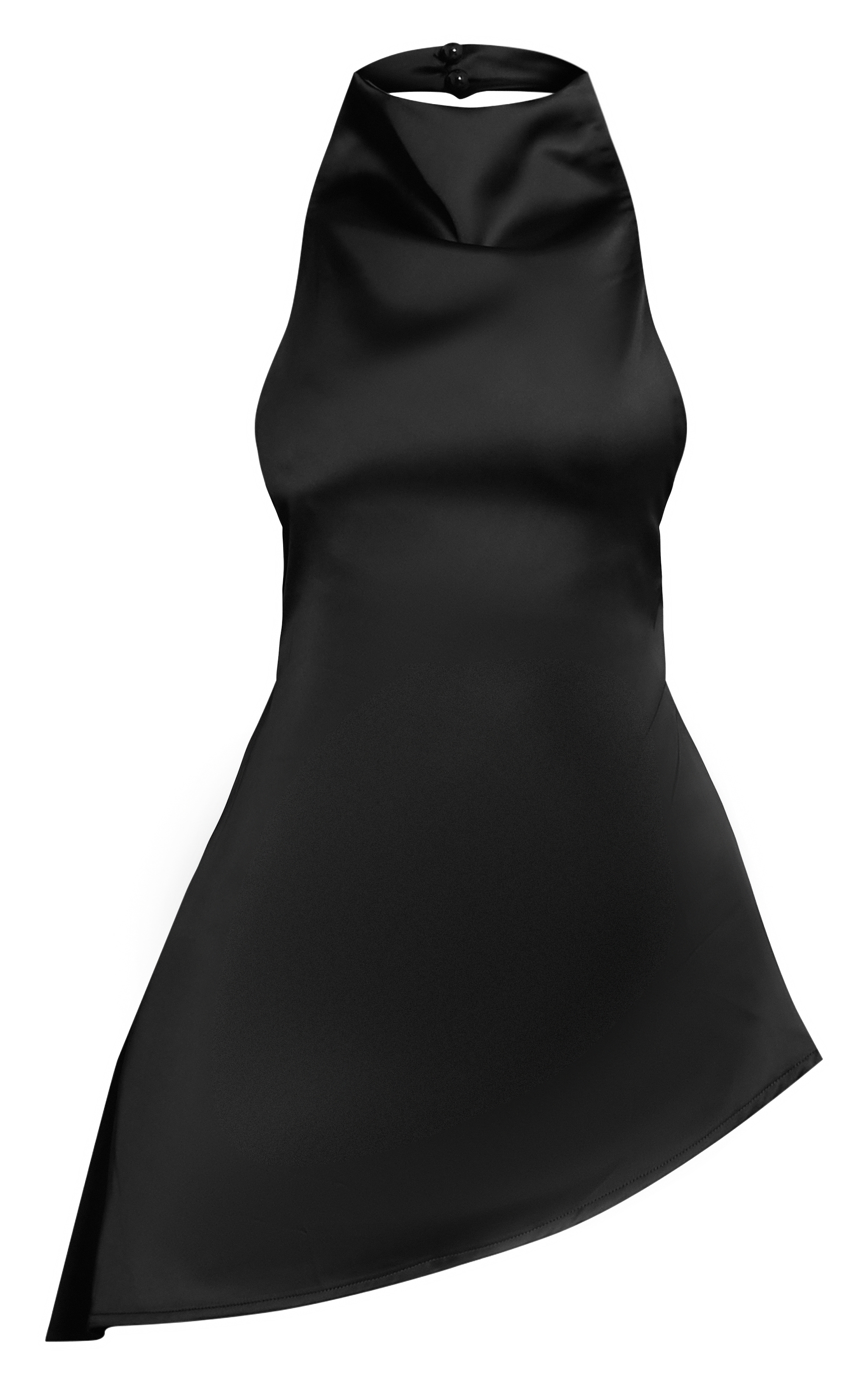 Black Satin High Neck Scoop Back Drape Top image 5