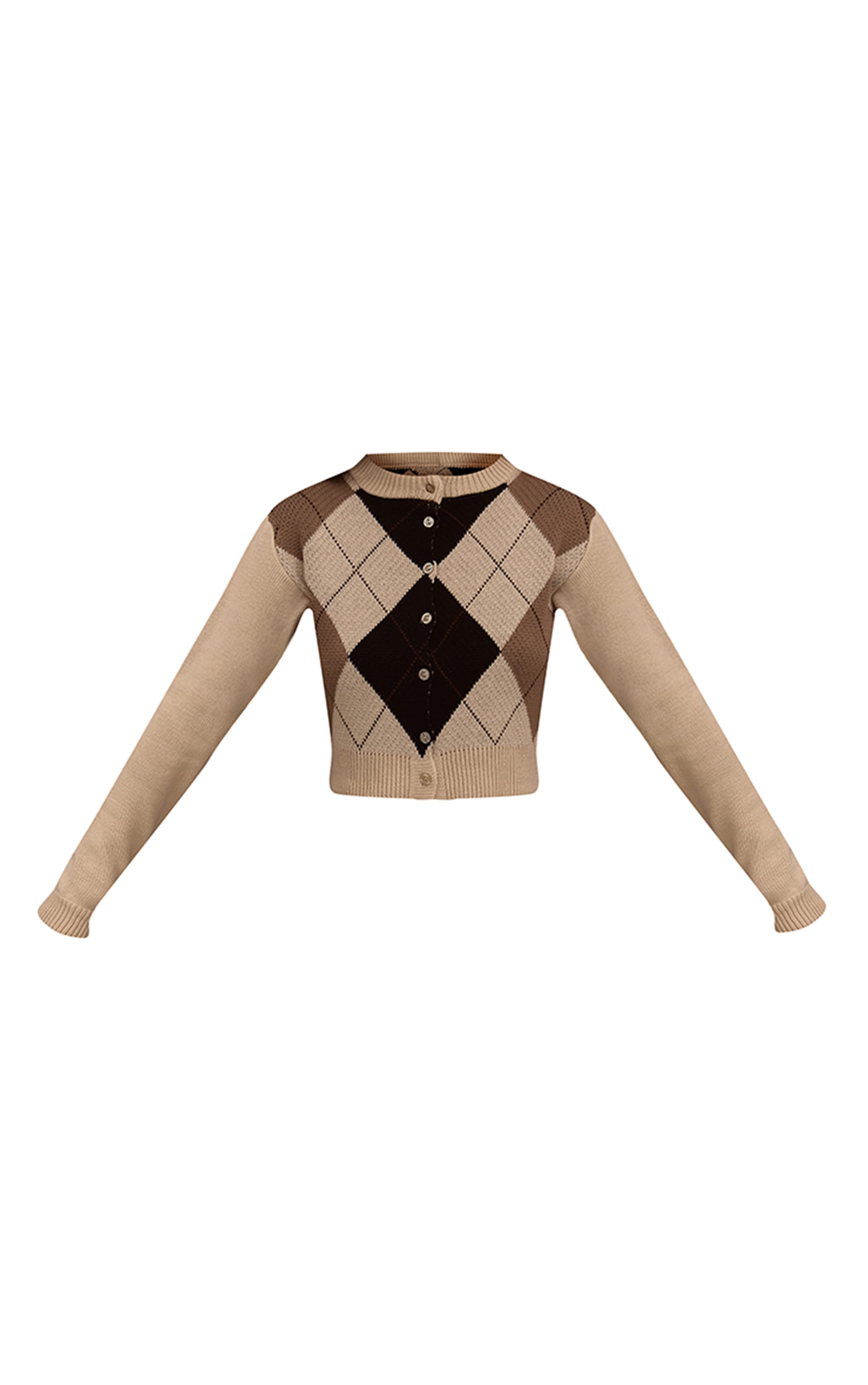 Cardigan court en maille tricot beige à losanges image 5