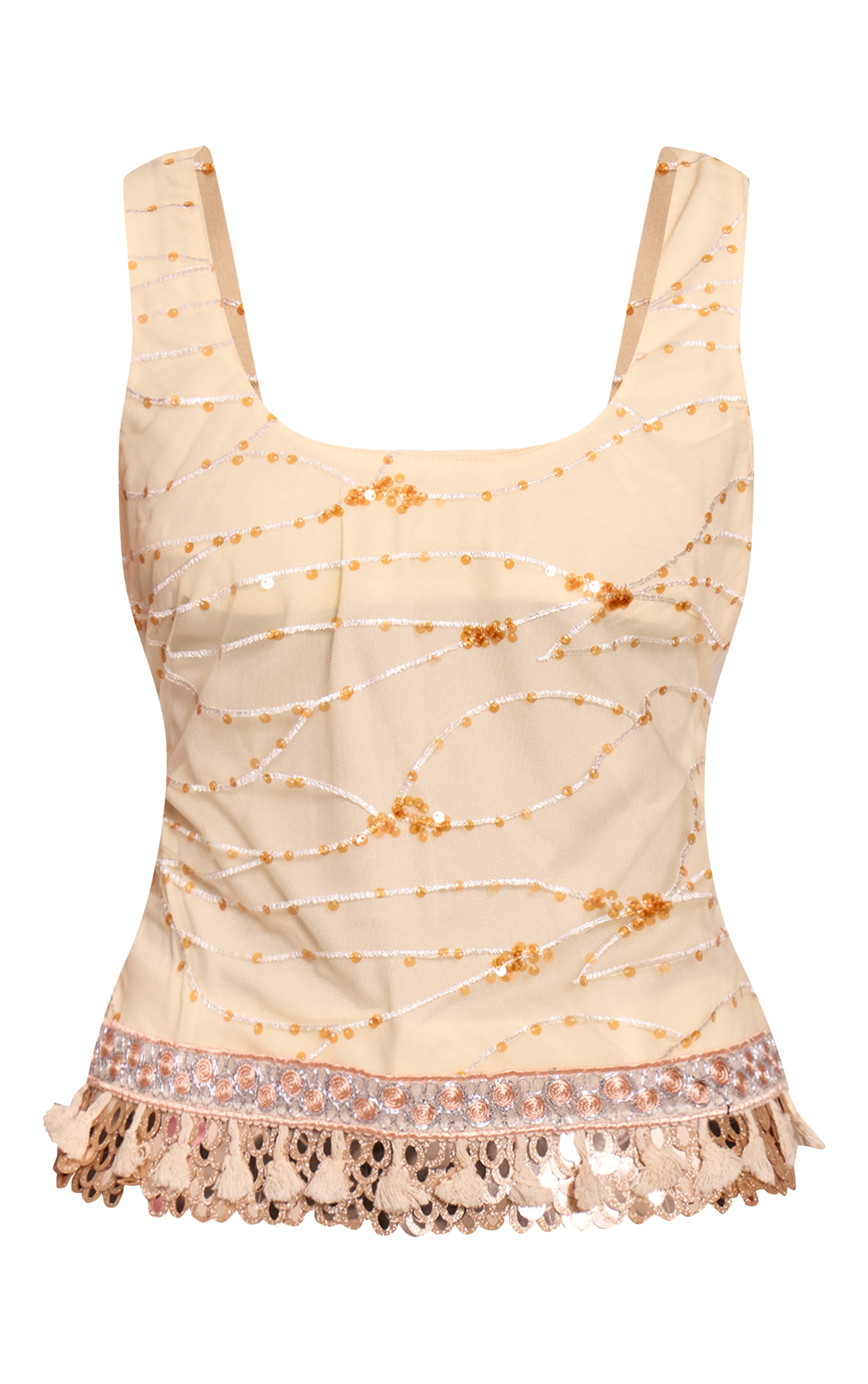 Butter Yellow Chiffon Embellished Sequin Detail Cami Top image 5