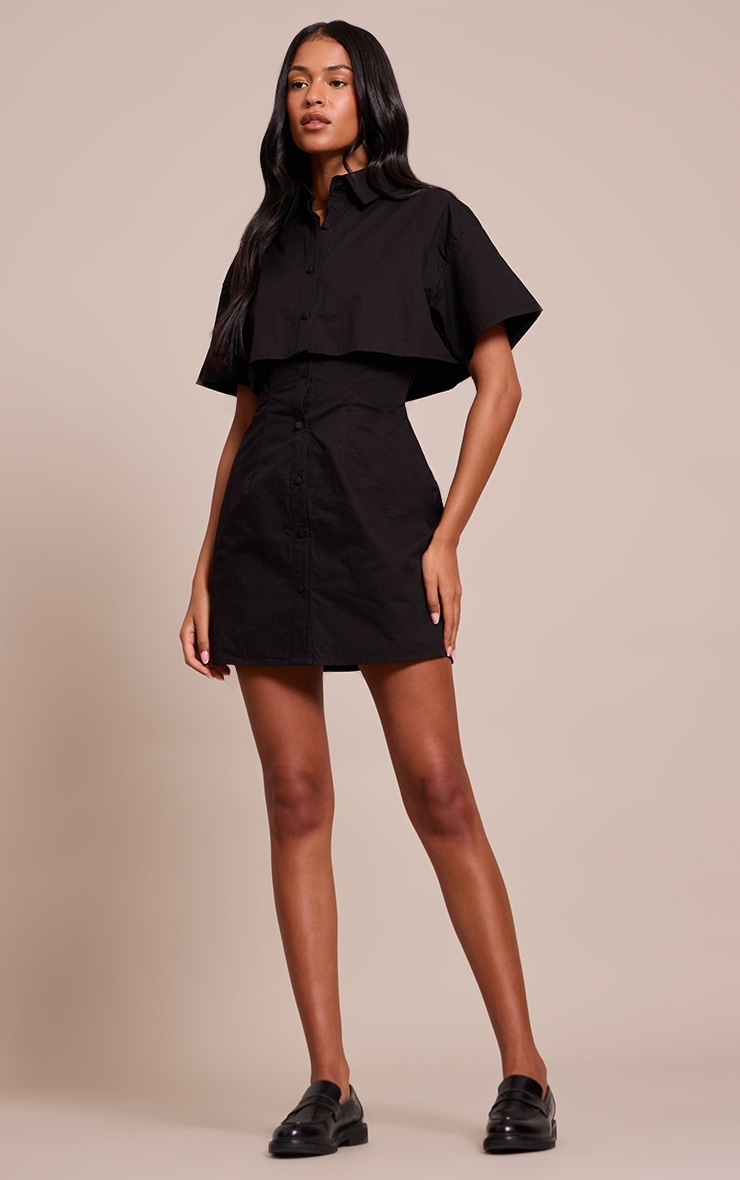 Tall Black Overlay Detail Shift Dress image 3