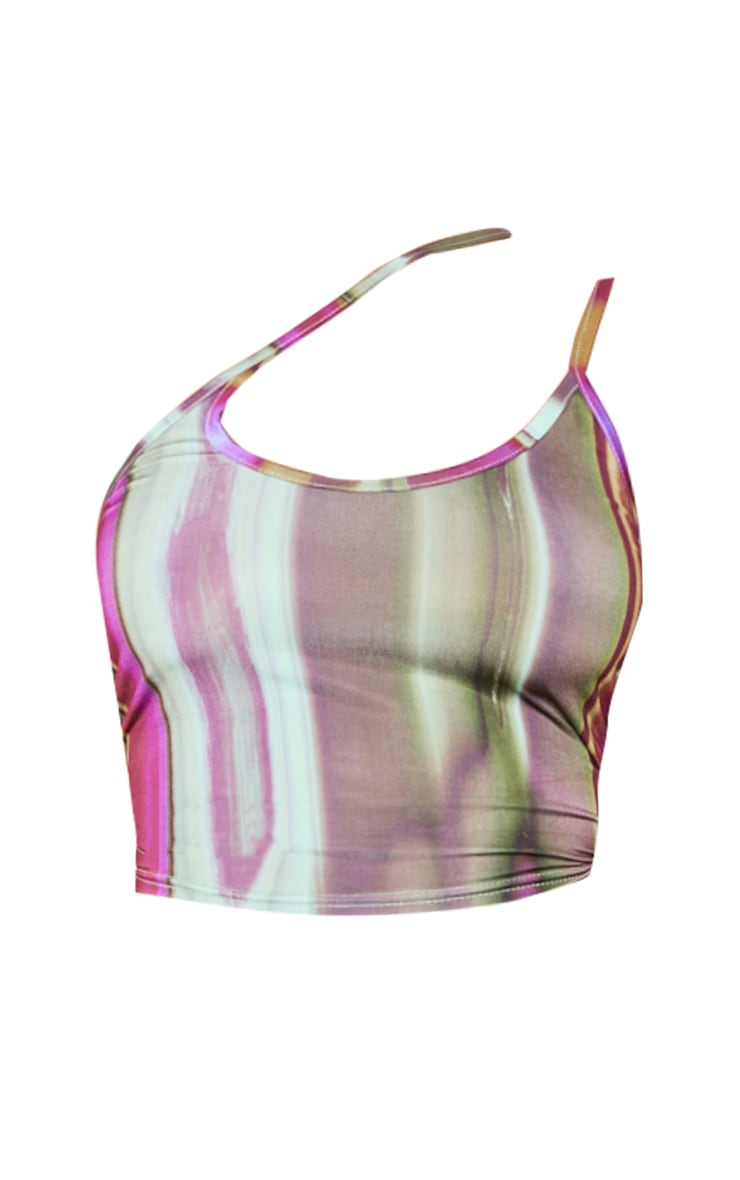 Multi Abstract Print Slinky Asymmetric Strap Detail Crop Top image 5