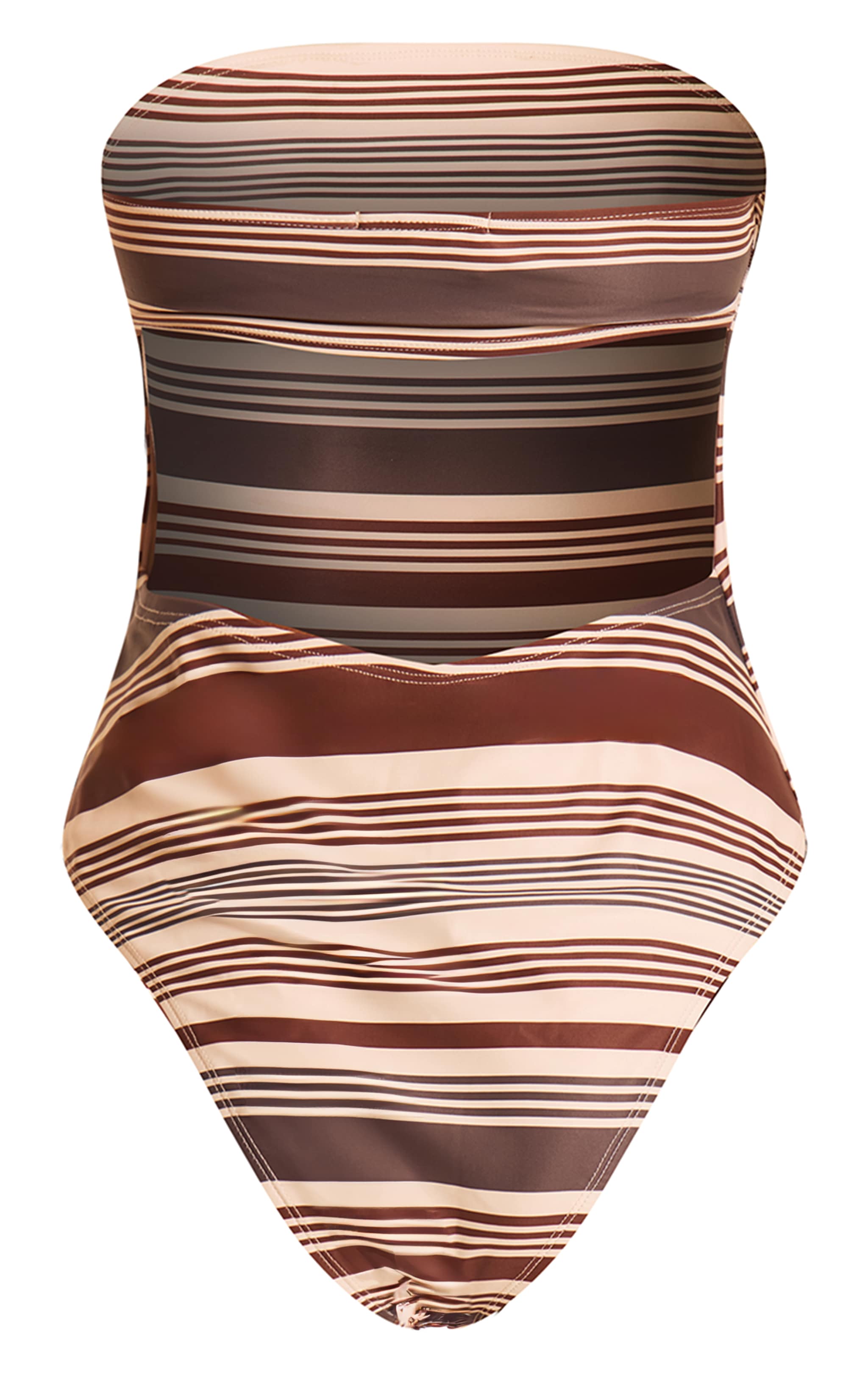 Brown Stripe Bandeau Cut Out Back Swimsuit image 2