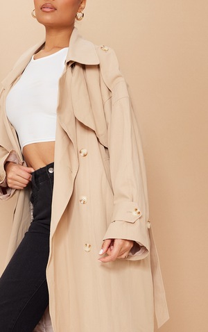 Stone Premium Woven Hooded Oversized Trench Coat Prettylittlething Il Stone Premium Woven Hooded Oversized, Pretty Little Thing Trench Coats