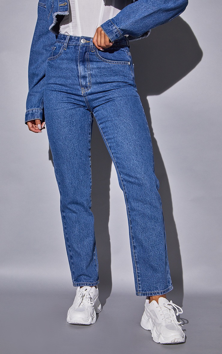 Mid Blue Wash Basic Straight Jeans image 1