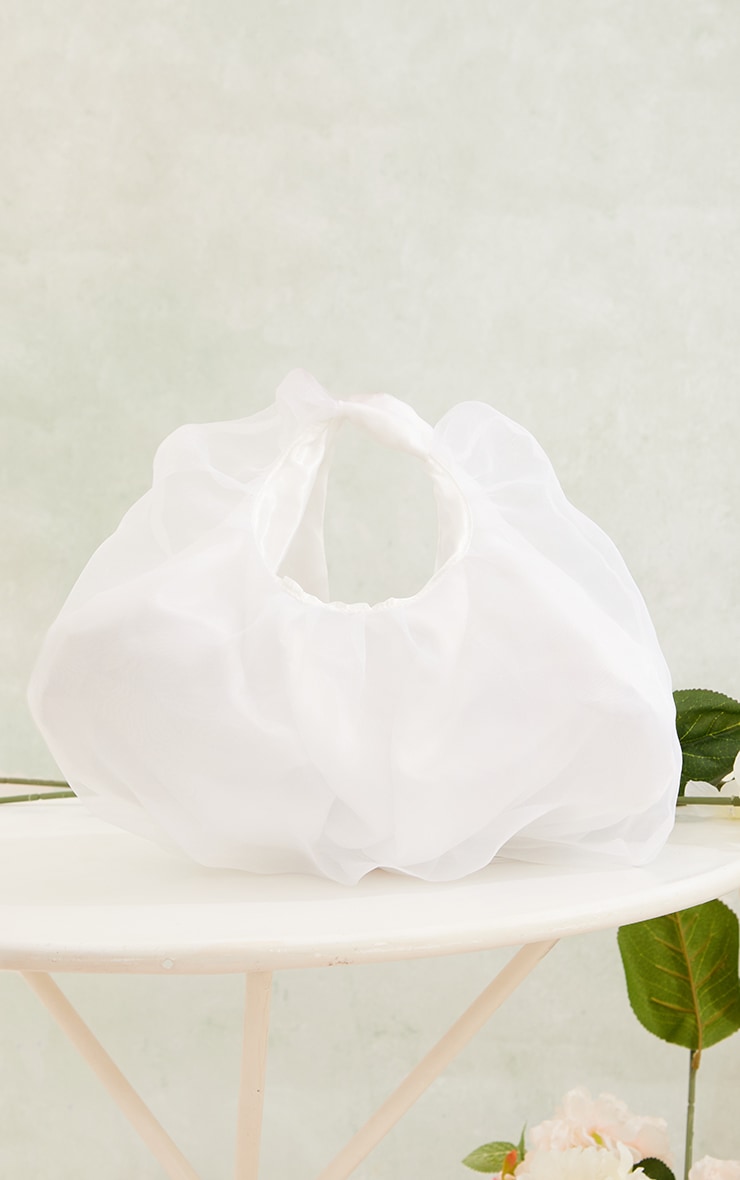 White Organza Gathered Hand Bag image 2