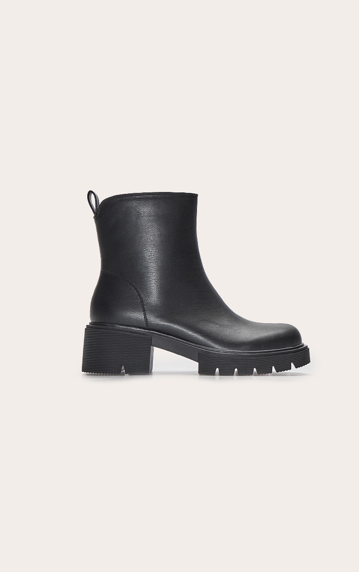 Black Chunky Cleated Sole Dipped Ankle Boot image 2