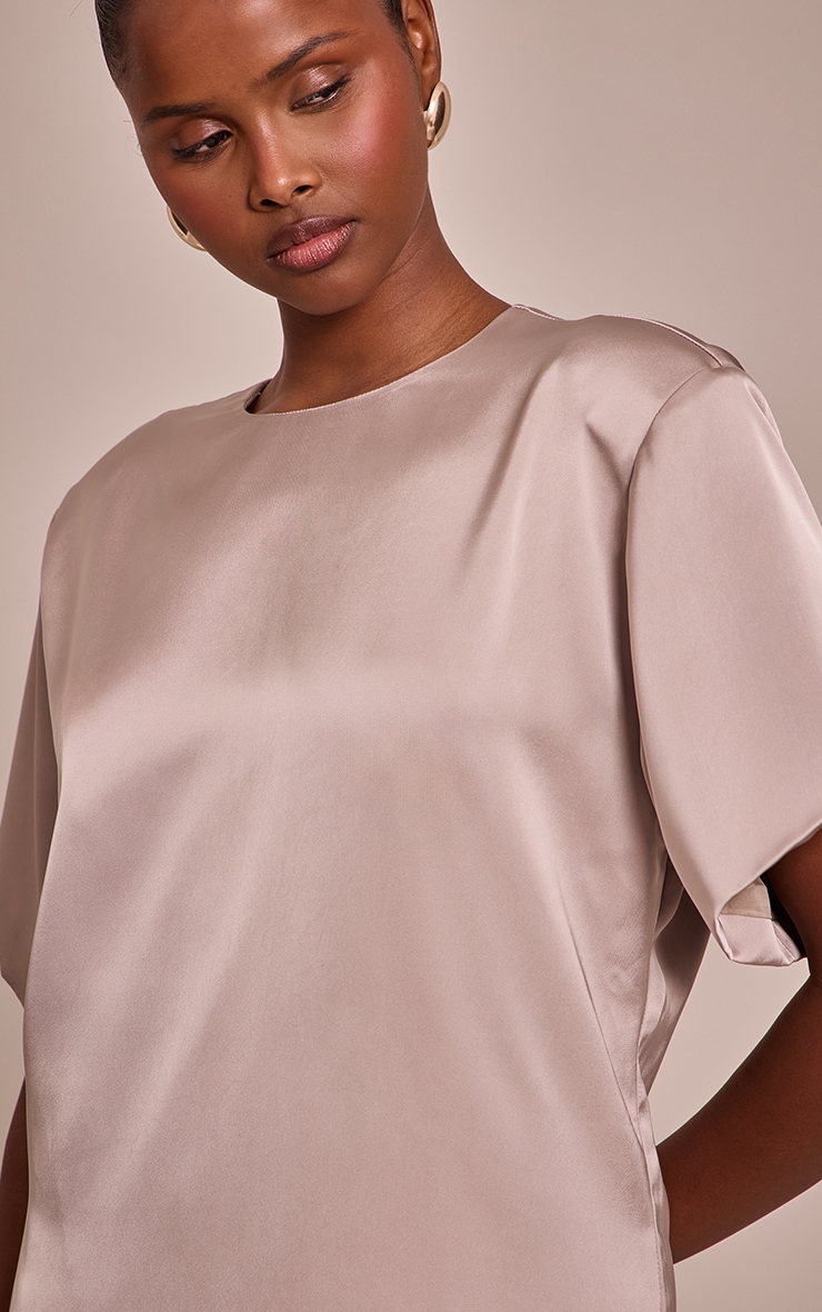 Taupe Satin T Shirt Dress image 4