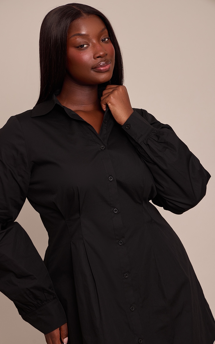 Plus Black Cotton Poplin Cinched Waist Shirt Dress image 4