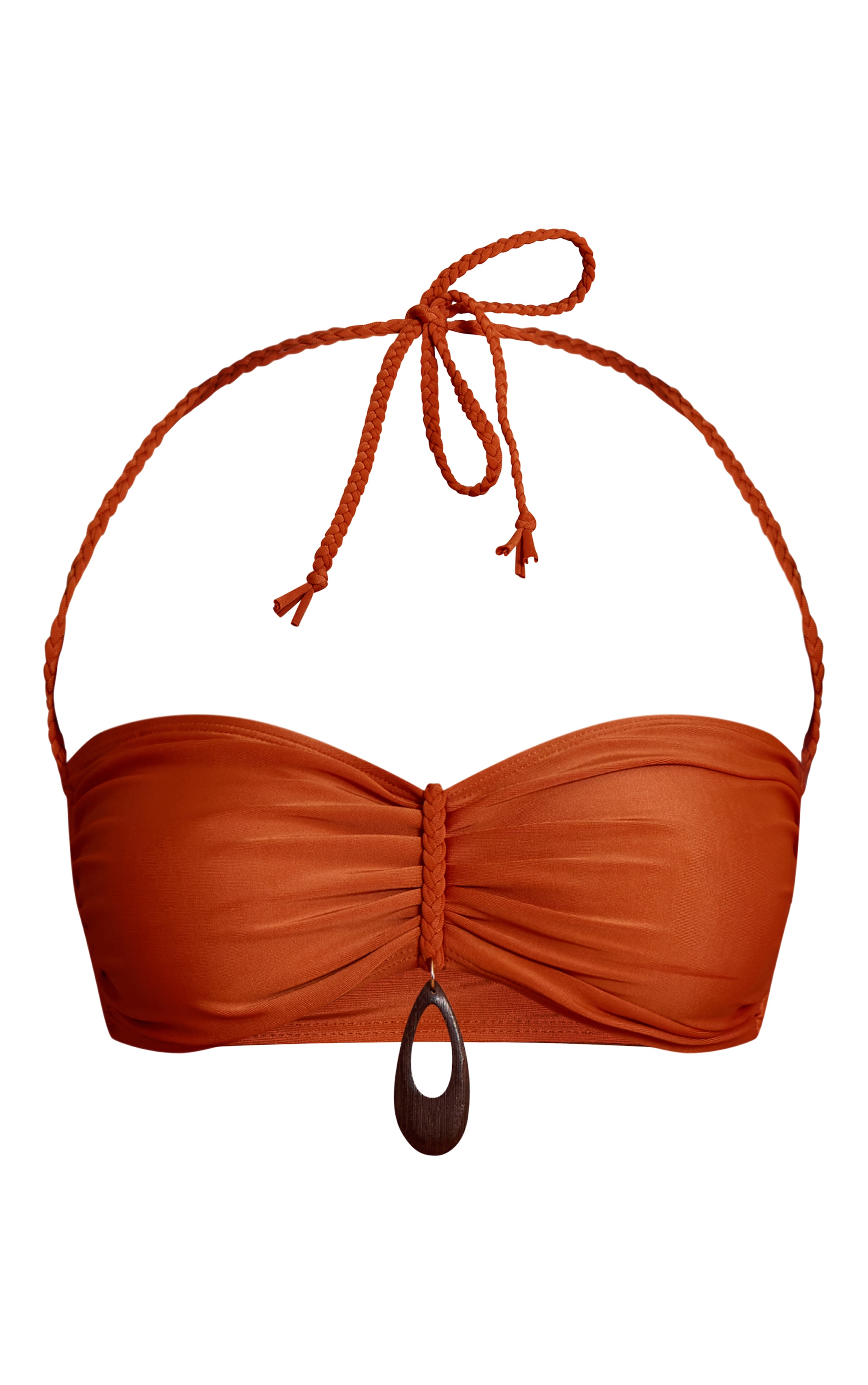 Haut de maillot de bain rouille froncé à anneau en bois image 5