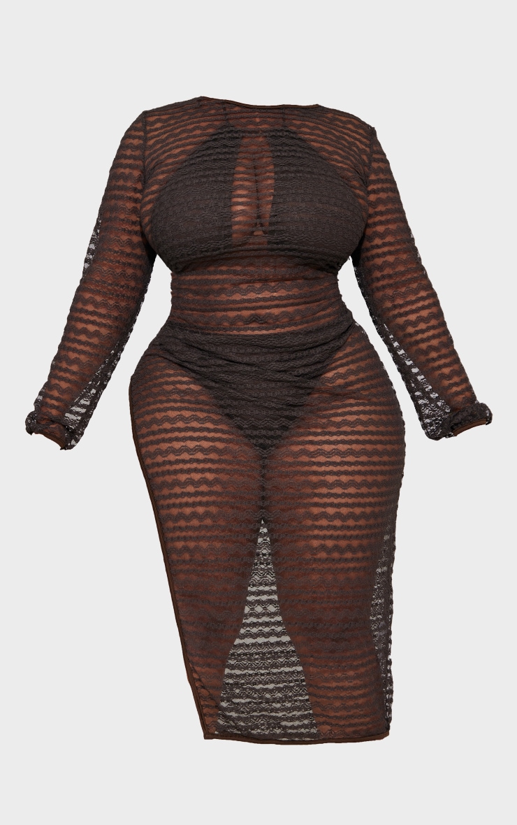 Plus Chocolate Lace Mesh Maxi Beach Dress image 5