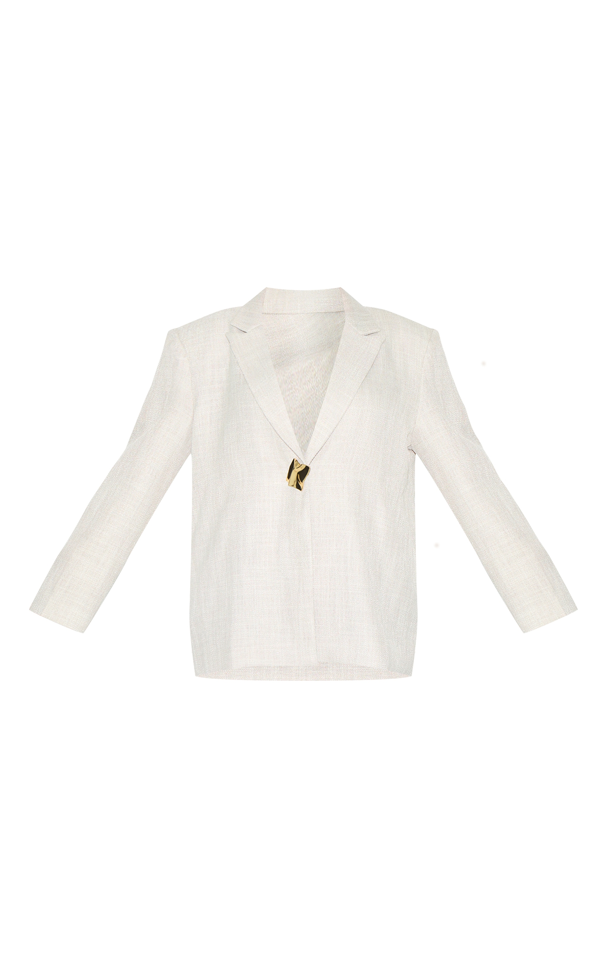 Plus Beige Button Detail Linen Boxy Blazer image 5