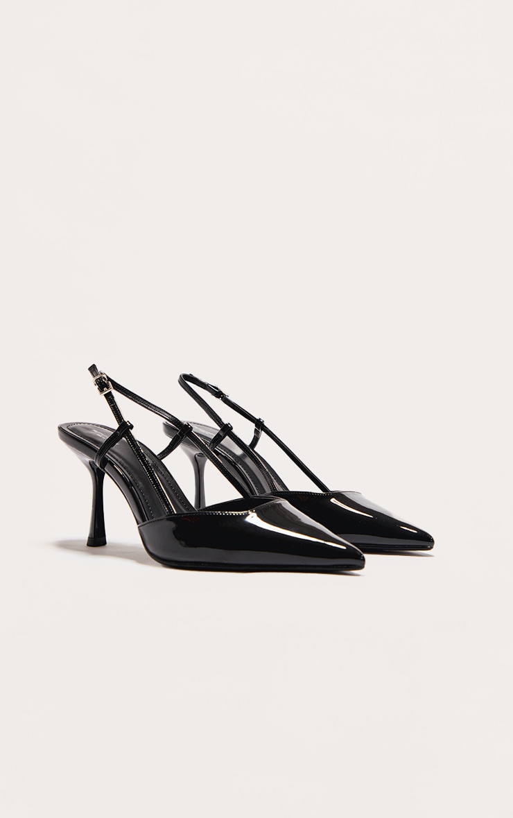 Black Patent Wide Fit Point Toe High Stiletto Court Heels image 2