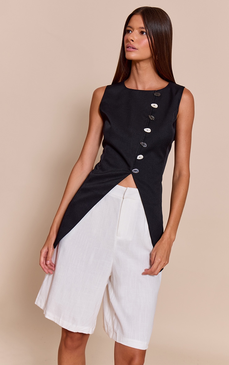 Black Woven Asymmetric Trim Detail Vest image 1