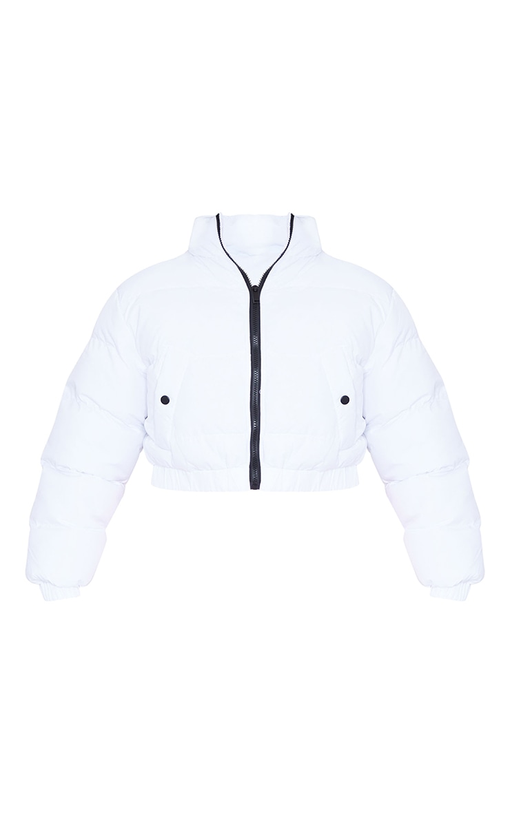 White Cropped Bubble Zip Puffer Jacket PrettyLittleThing USA
