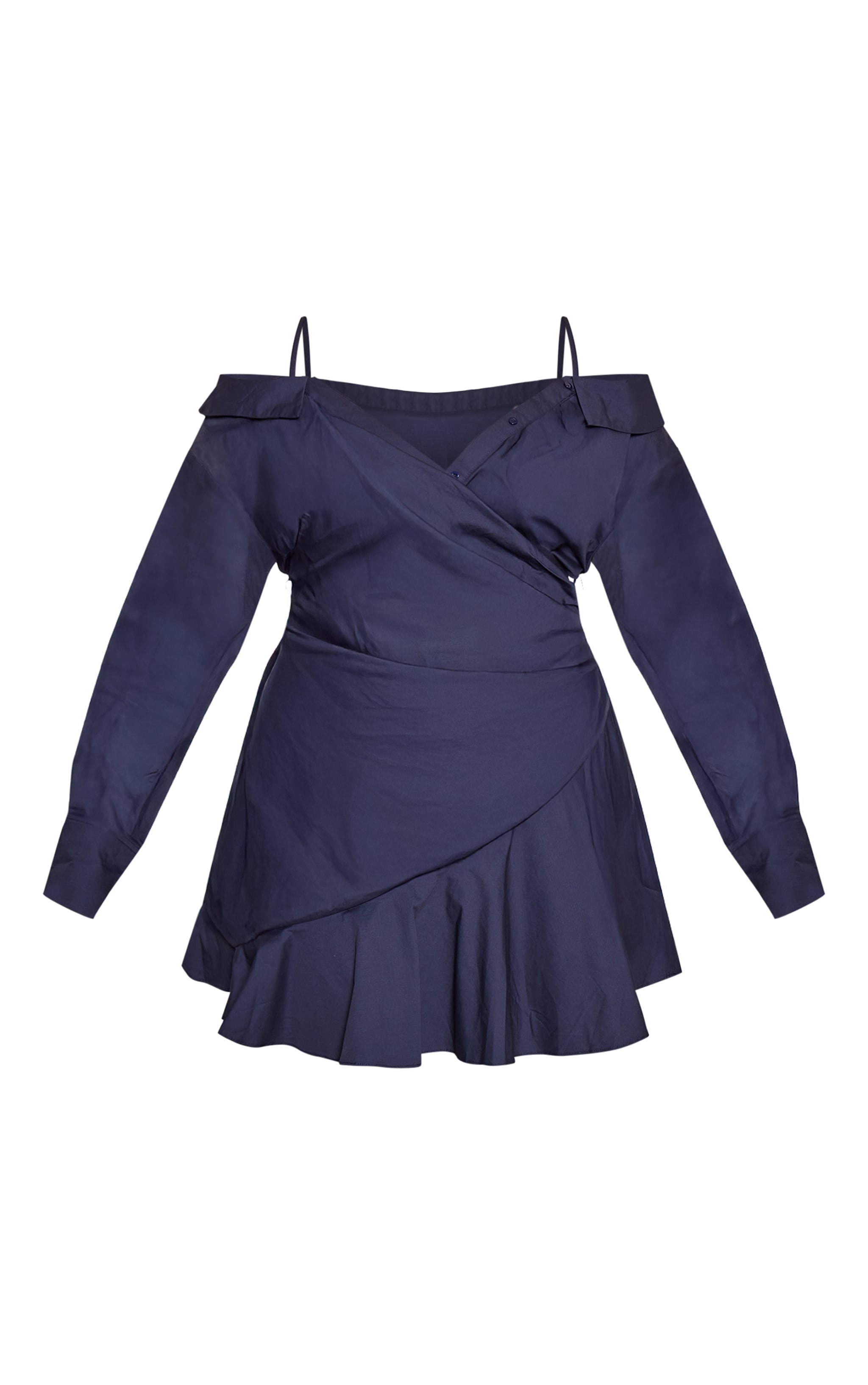 Plus Navy Off The Shoulder Asymmetric Shirt Dress image 5
