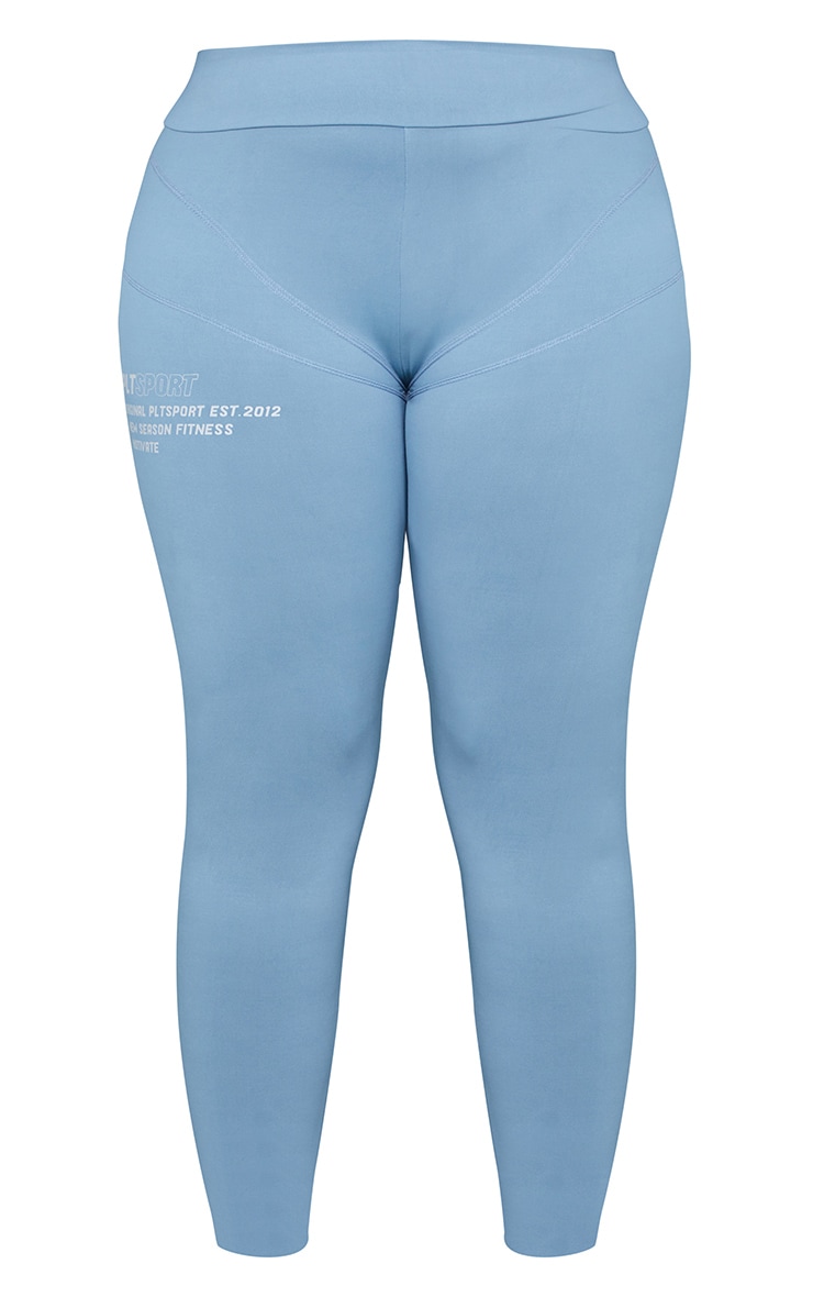 Plus Steel Blue Stitch Detail Gym Leggings image 5