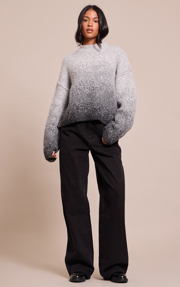 Tall Grey Ombre Crew Neck Knitted Sweater image 3
