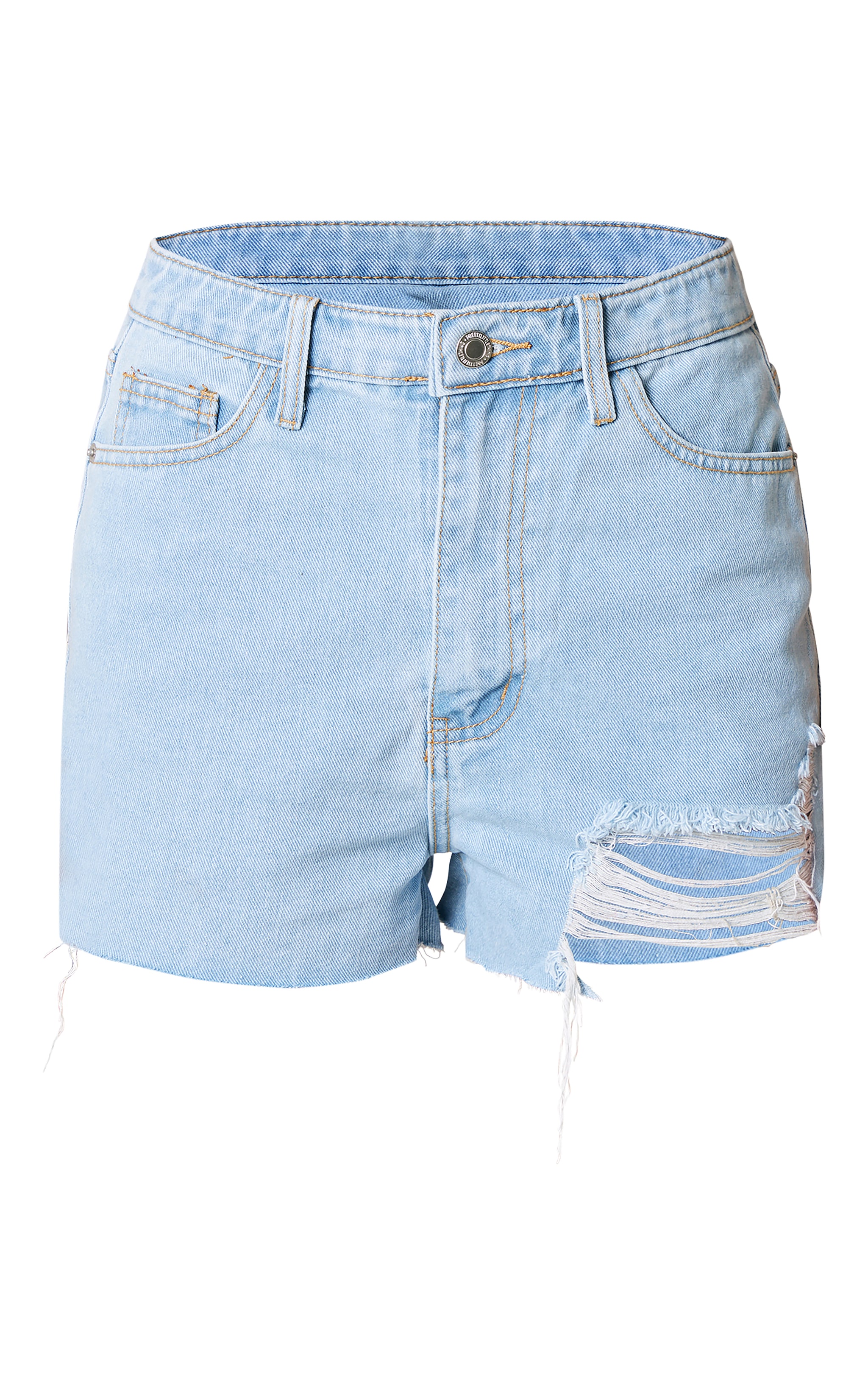 PRETTYLITTLETHING Vintage Wash Ripped Denim Mom Shorts image 6
