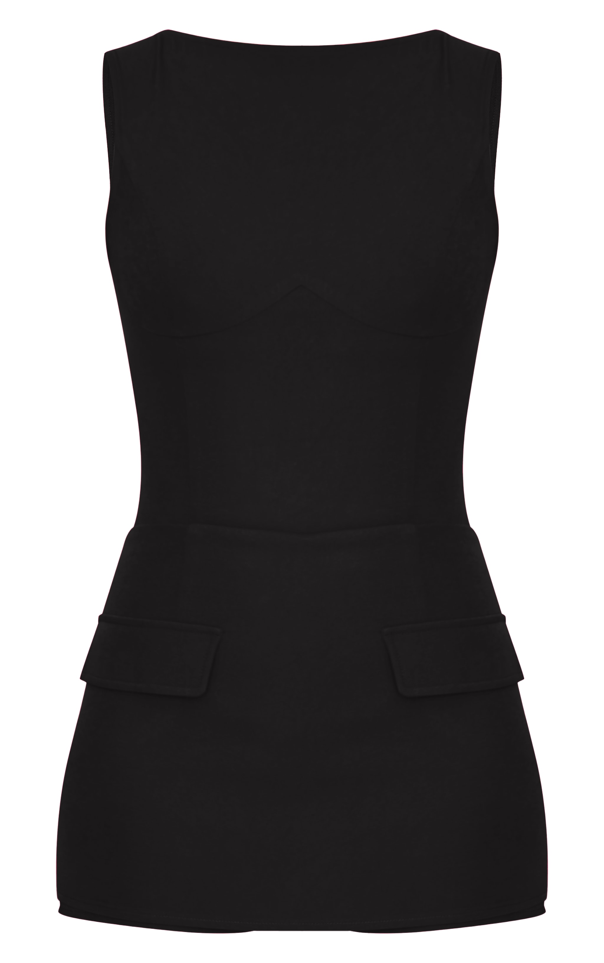 Tall Combishort jupe short tissé noir sans manches à détail poches image 5