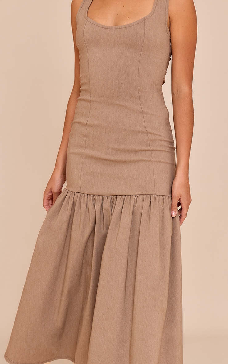 Petite Taupe Woven Scooped Drop Waist Pleated Maxi Dress image 4