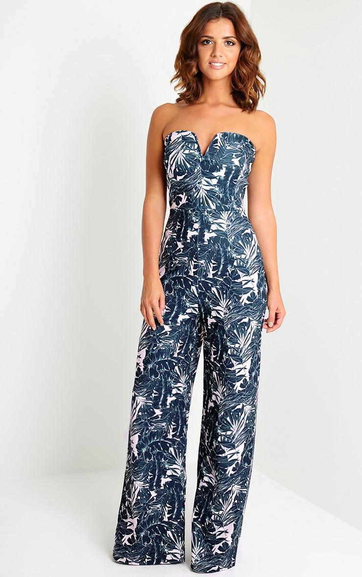 Kendra Tropical Print Jumpsuit Knitwear PrettyLittleThing