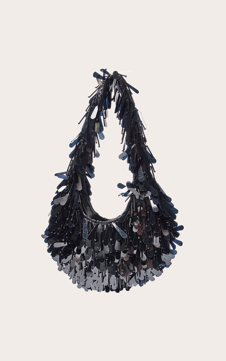 Black Embellished Sequin Shoulder Bag image 2