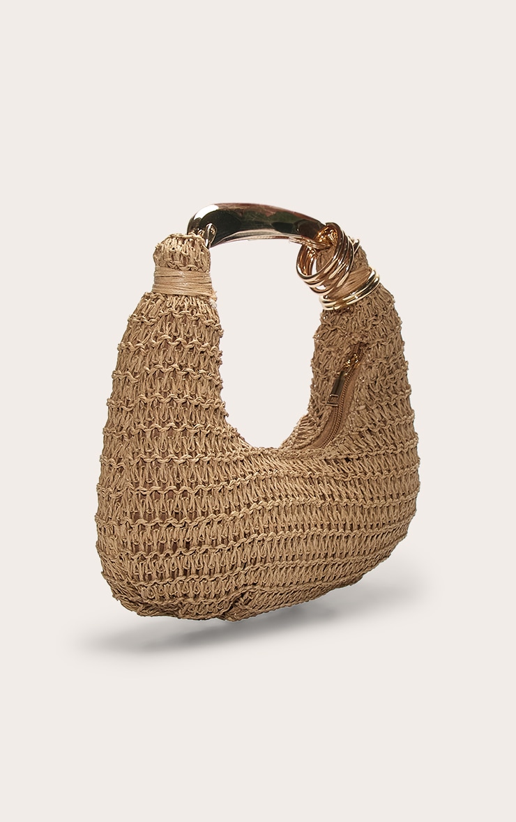 Gold Metal Handle Raffia Hand Bag image 3