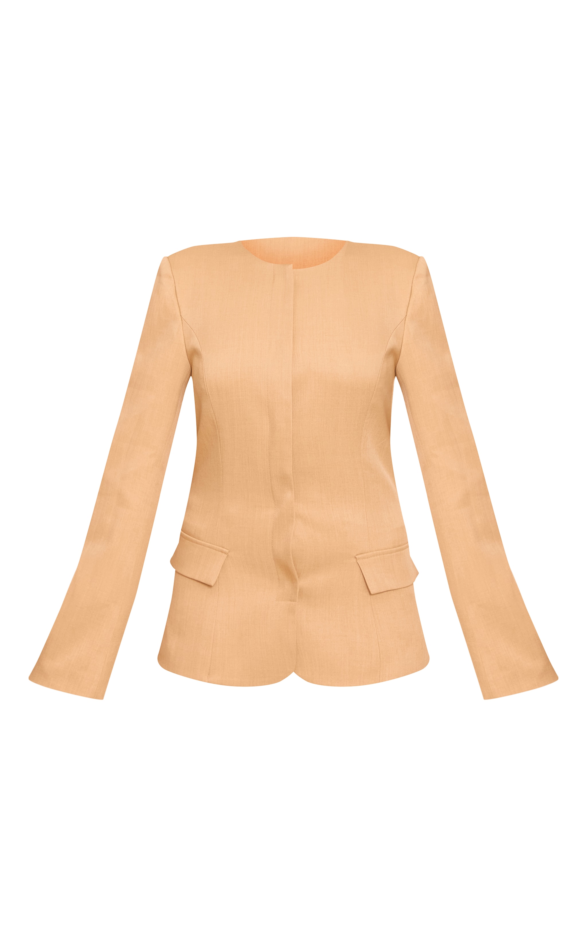 Sand Collarless Cinched Waist Boxy Blazer image 5