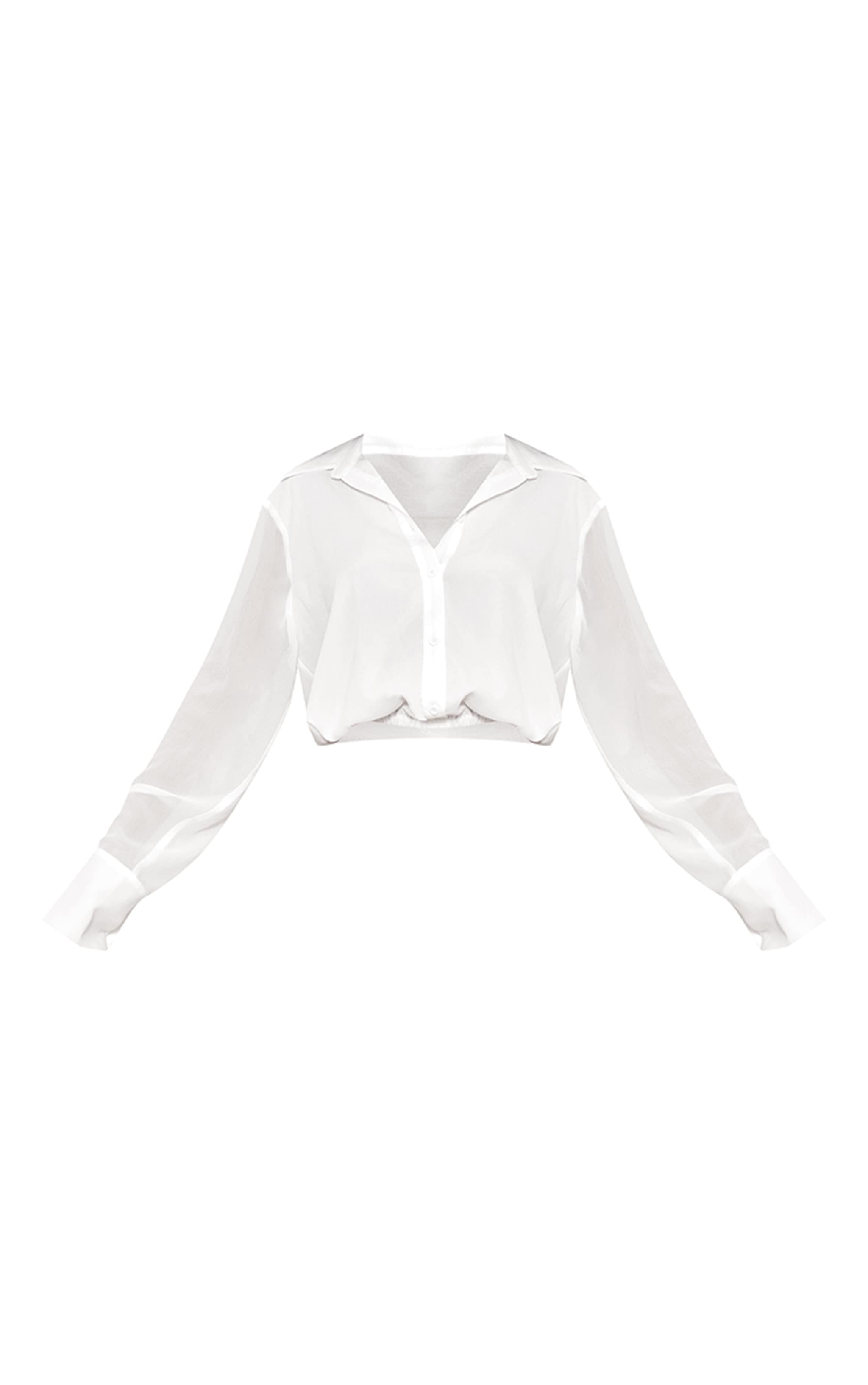 White Chiffon Elastic Waist Long Sleeve Shirt | Co-ords