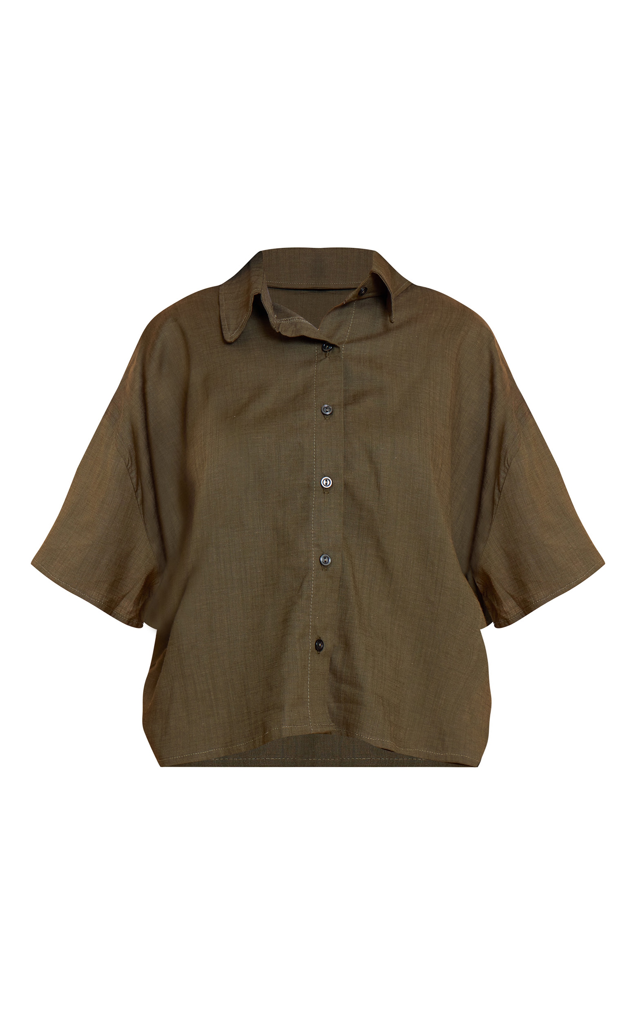 Petite Olive Linen Look Short Sleeve Shirt image 5