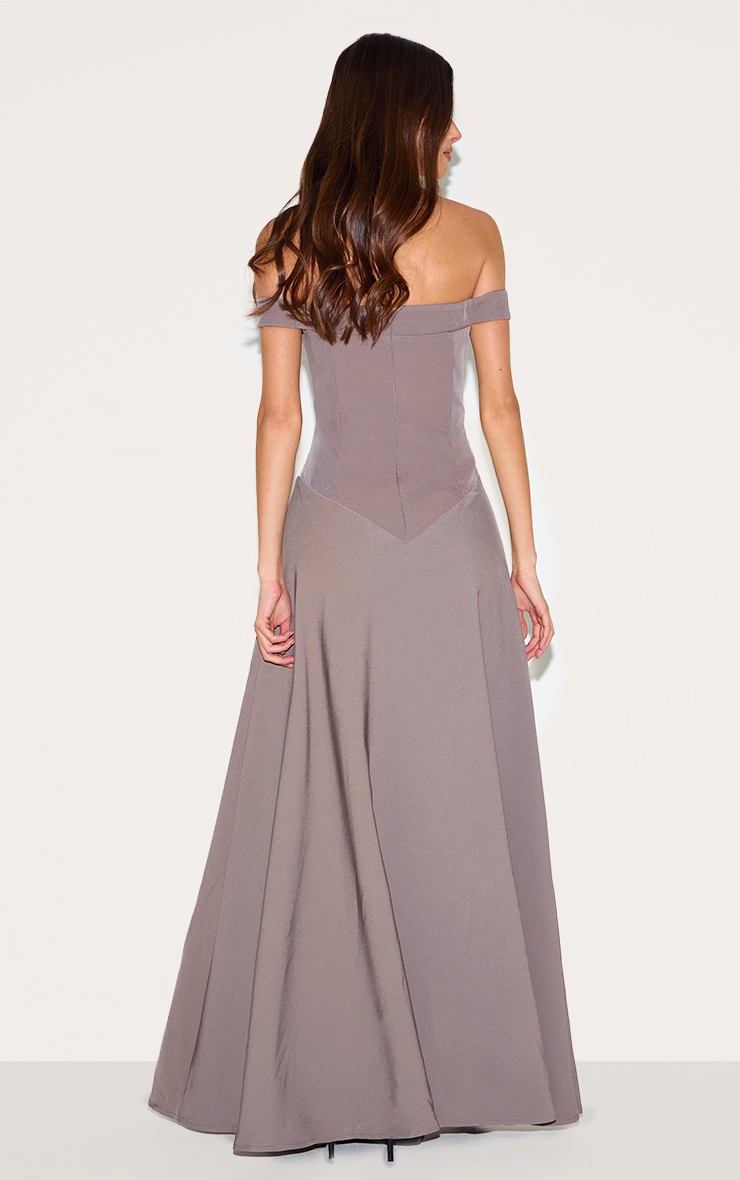 Mushroom Structured Bardot V Waist Maxi Dress image 2