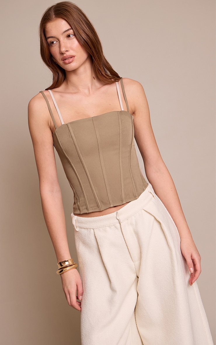 Mushroom Contrast Woven Strappy Corset image 1