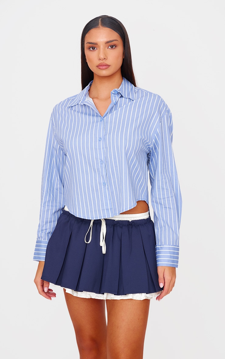 Blue Striped Contrast Collar Shirt image 4