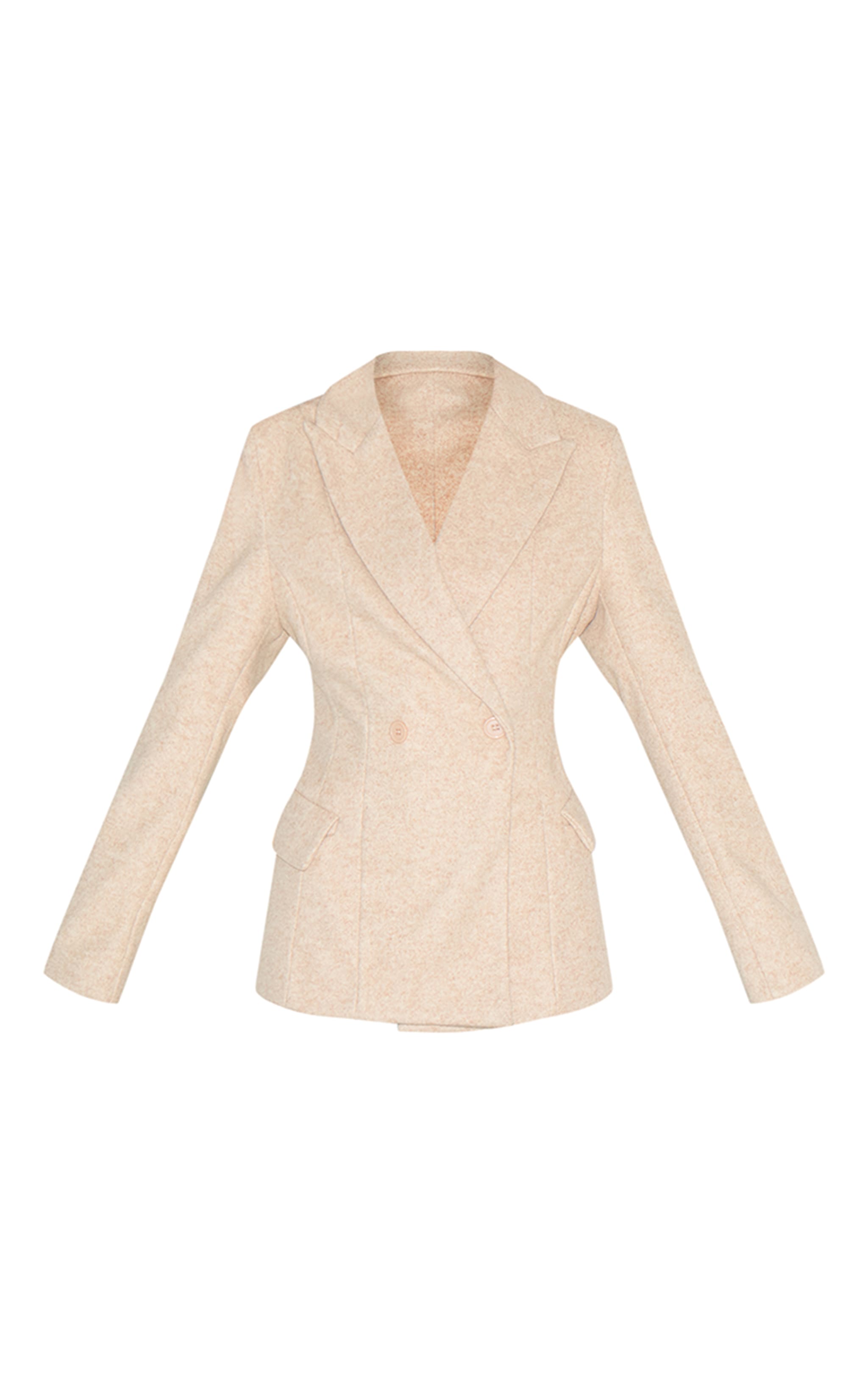 Taupe Double Breasted Asymmetric Wool Look Blazer image 5