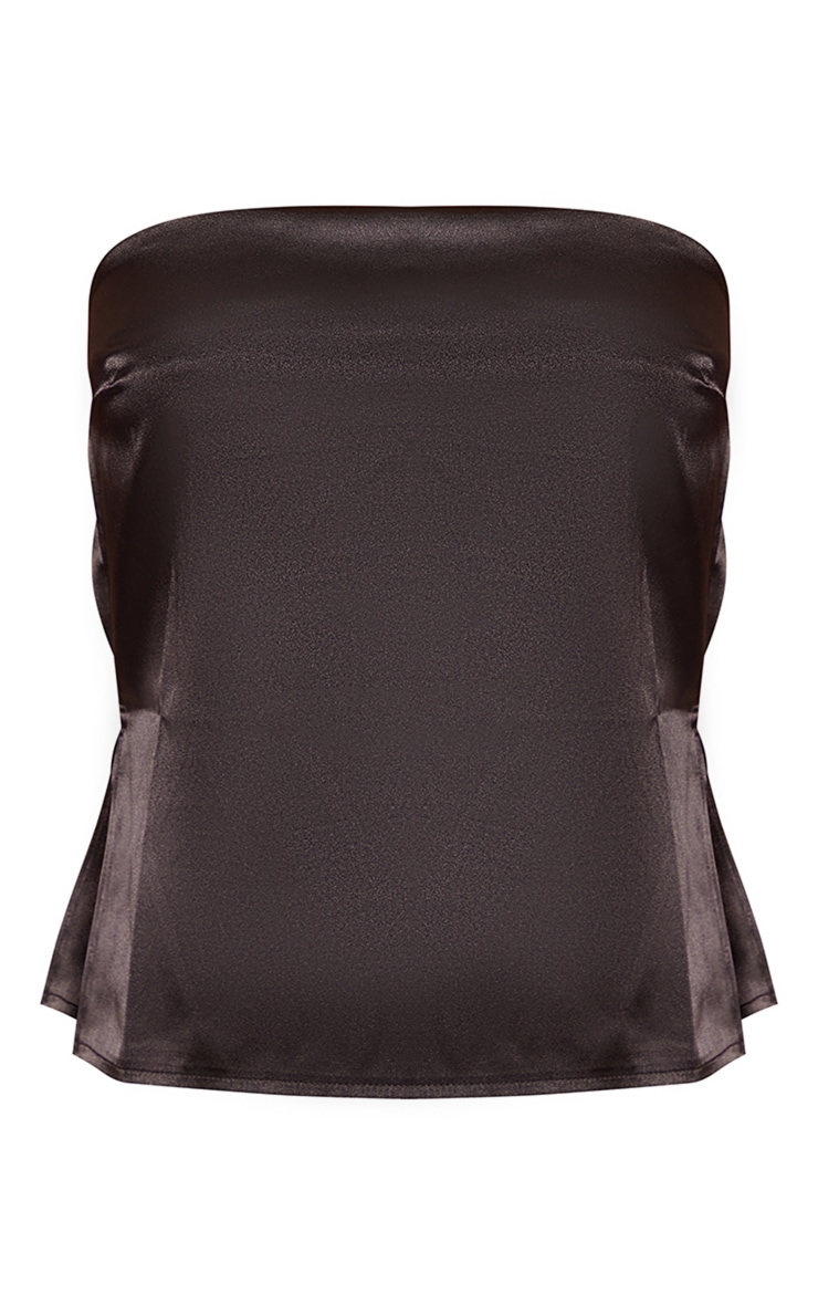 Black Satin Bandeau Split Side Longline Top image 5
