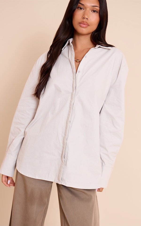 Light Grey Cotton Oversized Cuff Shirt