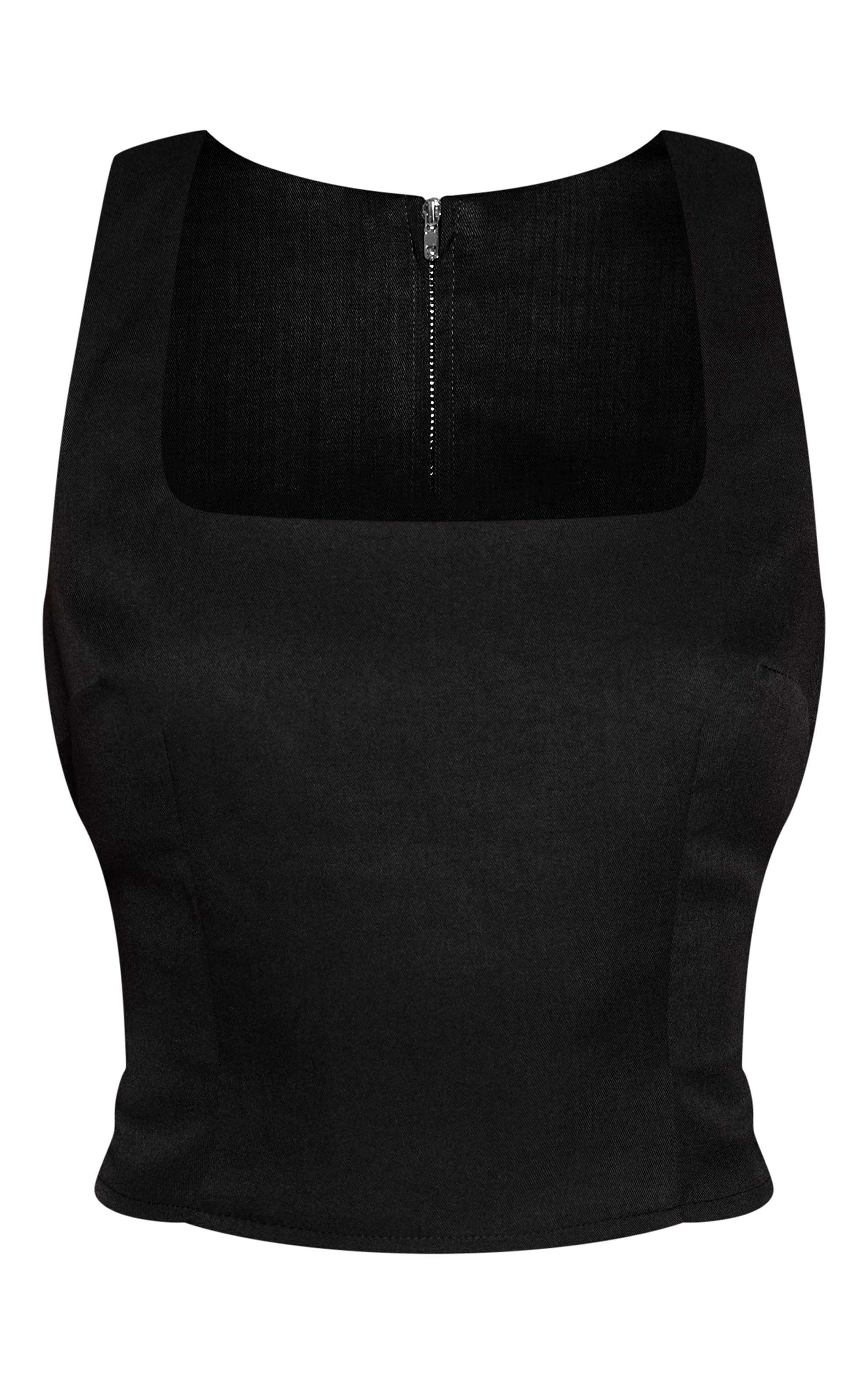 Black Woven Square Neck Fitted Top image 5