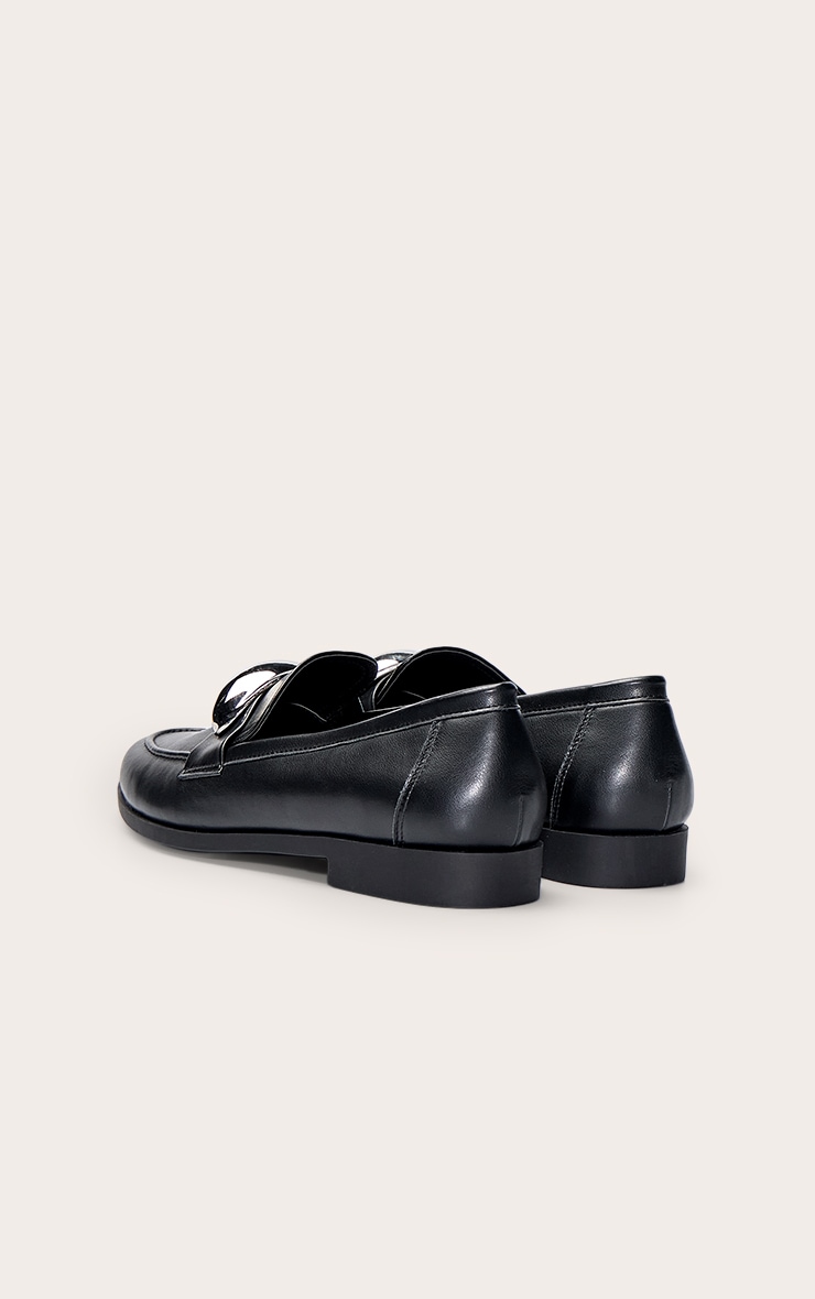 Black PU Gold Trim Square Toe Loafers image 4