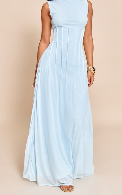 Petite Baby Blue Front Seam Detail Maxi Dress
