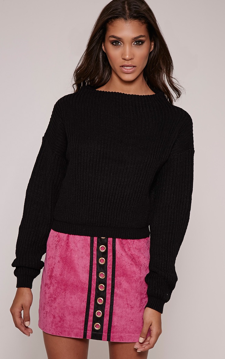 Jodie Black Funnel Neck Oversized Jumper PrettyLittleThing