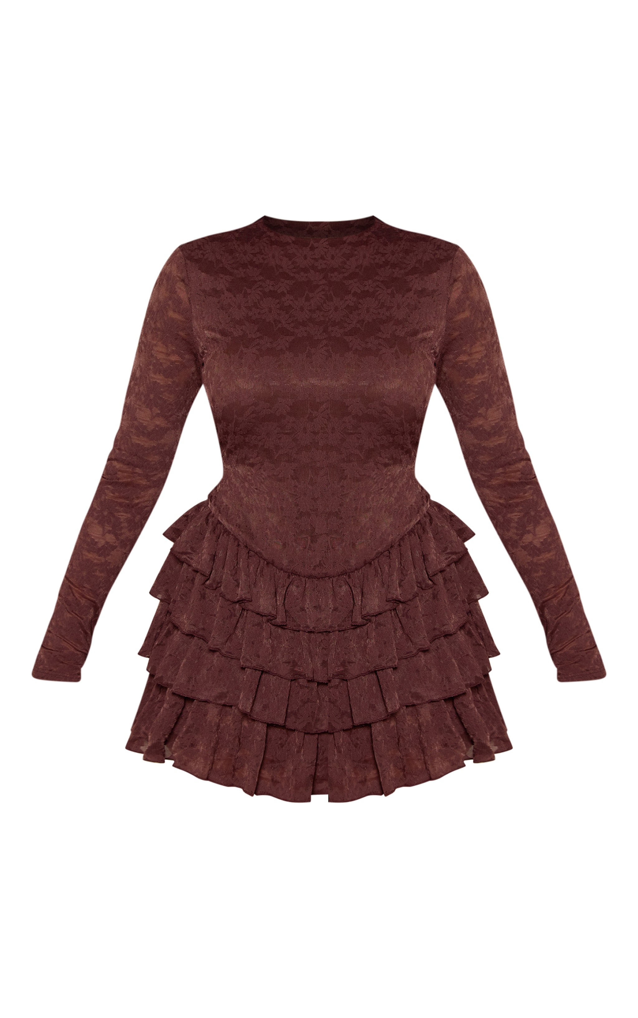 Shape Chocolate Stretch Lace Frill Hem Romper image 5